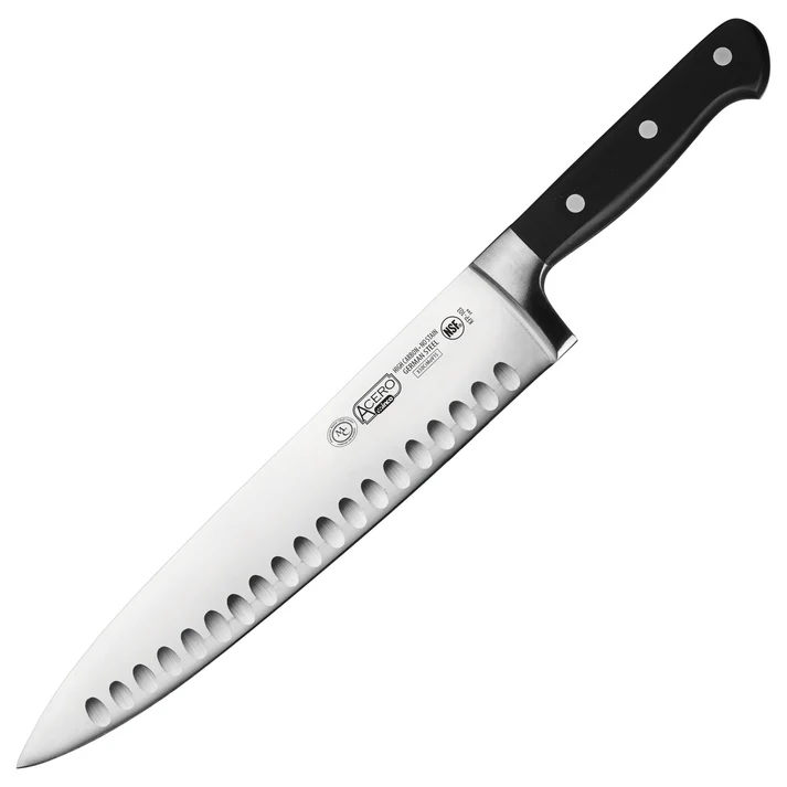 Chef Knife, 10" Blade, Hollow Ground Edge, One Piece, Full Tang