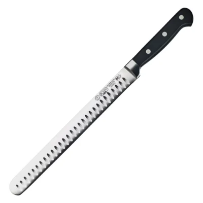 Fish/Roast Slicer, 10" Granton Edge Blade, German Carbon Stainless Steel, Black