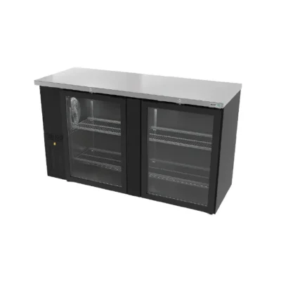 Asber Slim Line Back Bar Cooler, 62-1/4", Self-Contained Refrigeration, 2 Glass Doors