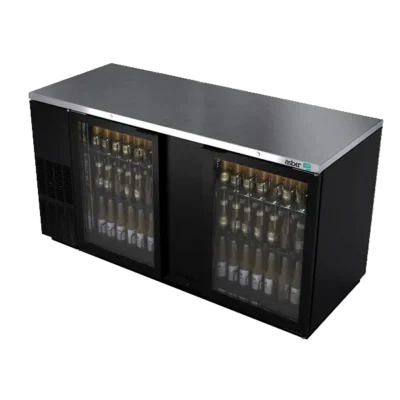 Asber Back Bar Cooler, 69-1/2", Self-Contained Refrigeration,Two-Section, Glass Doors